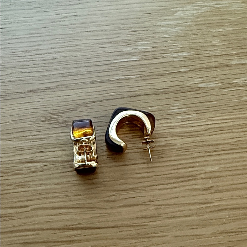 Chunky Gold and Brown Hoop Earrings - Picture 5 of 5